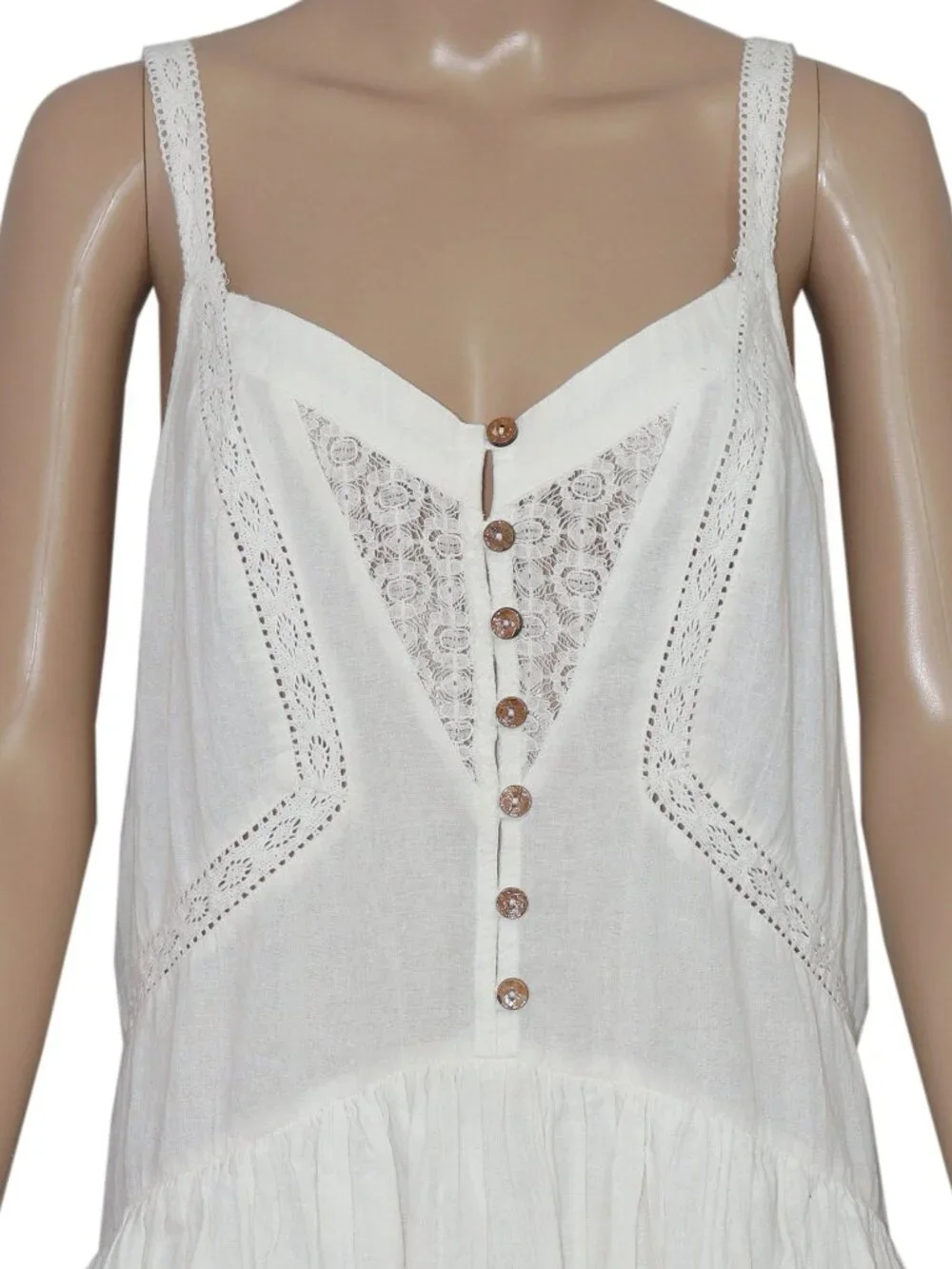 Free People Cher Romper Free Est Square Neck Lace Sheer Button XS